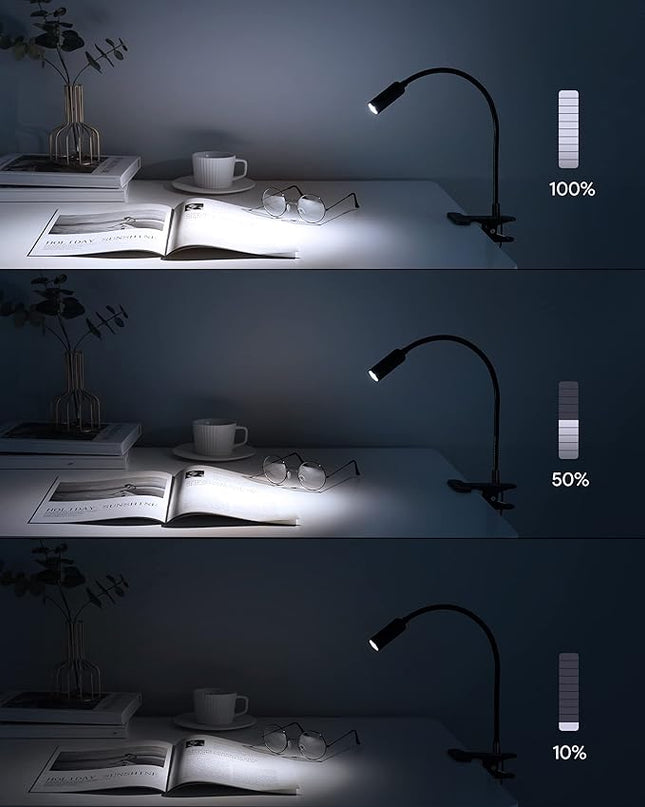 JHD Led Desk Lamp with Clamp - 10 Brightness Levels, 12" Flexible Gooseneck,Eye Protection USB Lamp - Suitable for Home Office, Reading, Bed Light,Quality Black Metal Clamp Light,Headboard Lamp - LeafyLoom