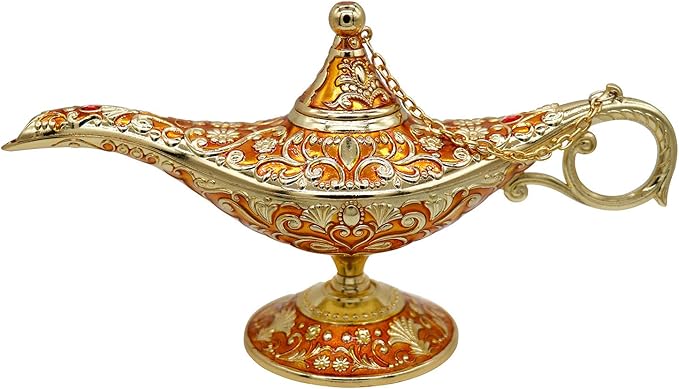 Classic Vintage Rare Legend Aladdin Magic Genie Costume Lamp Home Table Decoration & Gift, Orange - LeafyLoom