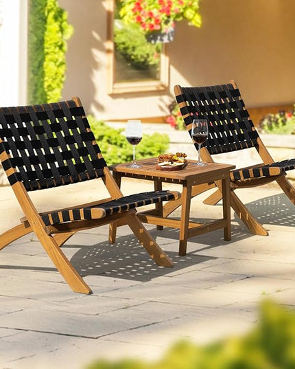 Design Heavy Duty 400lbs Capacity Patio Bistro Piece Outdoor, Onesize, Foldable Reclining Set 3 - LeafyLoom