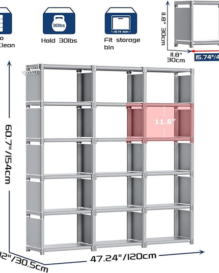 Mavivegue Bookshelf,15 Cube Storage Organizer,Book Shelf Organizer,Tall Bookcase Shelf,Book Cases/Shelves,Grey Cube Shelf,Cubbies Closet Storage Organizer Shelves for Bedroom,Living Room,Home,Office - LeafyLoom