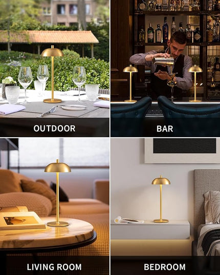 Cordless LED Table Lamp Set of 2, Modern Portable Desk Lamp, 3 Color Stepless Dimming Built-in Rechargeable Battery Lights, for Bedroom, Patio, Outdoor, Restaurant, Bedside Night Lamp(Gold) - LeafyLoom