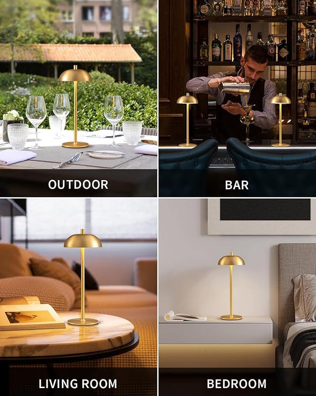 Cordless LED Table Lamp Set of 2, Modern Portable Desk Lamp, 3 Color Stepless Dimming Built-in Rechargeable Battery Lights, for Bedroom, Patio, Outdoor, Restaurant, Bedside Night Lamp(Gold) - LeafyLoom