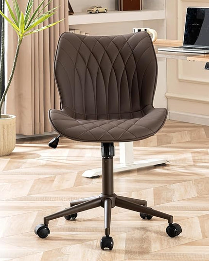 YOUNUOKE Office Desk Chair, Comfy Home Office Chairs, Small Comfortable Desk Chairs with Wheels, Armless PU Leather Chairs for Computer Conference, Brown - LeafyLoom