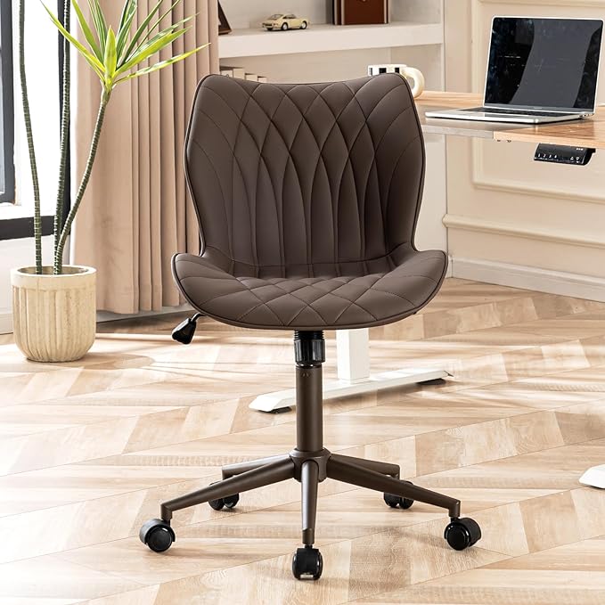 YOUNUOKE Office Desk Chair, Comfy Home Office Chairs, Small Comfortable Desk Chairs with Wheels, Armless PU Leather Chairs for Computer Conference, Brown - LeafyLoom