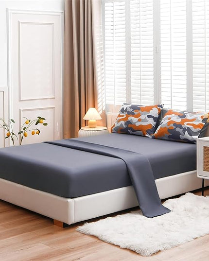 Meeting Story Camouflage Bedding Set, Colorful Pattern Style Comforter Set, 5 PCS One Comforter Two Pillowcases Two Sheets in One Bag, All Season Bedspread for Teens Adults (Orange, Queen 5Pcs) - LeafyLoom