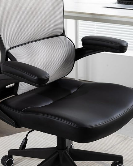 Home Office Chair High Back Computer Desk Chair Ergonomic Task Chair Executive Chair with Lumbar Support Recliner Chair with Adjustable Headrest,Flip-up Armrests (Gray with Nylon Base) - LeafyLoom