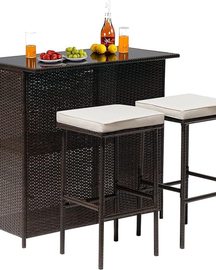 Wicker Patio Furniture 3 Piece Patio Set Chairs Wicker Outdoor Rattan Conversation Sets Bistro Set Coffee Table for Yard or Backyard - LeafyLoom