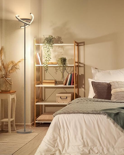 FIMEI Modern LED Floor Lamp Saturn Ring Original Design, Stepless Dimming and 3 Color Temperature, Rotatable and Independent Control of Round Light and Ring Light for Living Room Bedroom Office, Gray - LeafyLoom