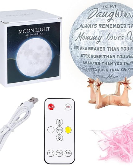 Engraved 3D Moon Lamp Christmas Gifts for Daughter, to My Daughter from Mom, Personalized 5.9 Inch 3D Printing Moon Light for Daughter Birthdays Graduation Gifts - LeafyLoom