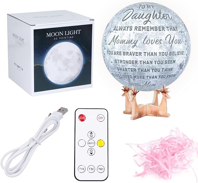 Engraved 3D Moon Lamp Christmas Gifts for Daughter, to My Daughter from Mom, Personalized 5.9 Inch 3D Printing Moon Light for Daughter Birthdays Graduation Gifts - LeafyLoom