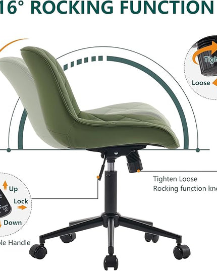YOUNUOKE Office Chair Desk Chair with Wheels, Thick Upholstery Comfy Armless Task Chair, Home Office Chair Faux Leather Swivel Desk Chairs, Waiting Reception Chair Computer Chair, Olive Green - LeafyLoom