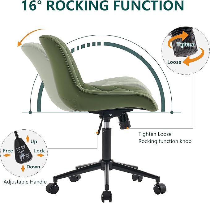 YOUNUOKE Office Chair Desk Chair with Wheels, Thick Upholstery Comfy Armless Task Chair, Home Office Chair Faux Leather Swivel Desk Chairs, Waiting Reception Chair Computer Chair, Olive Green - LeafyLoom