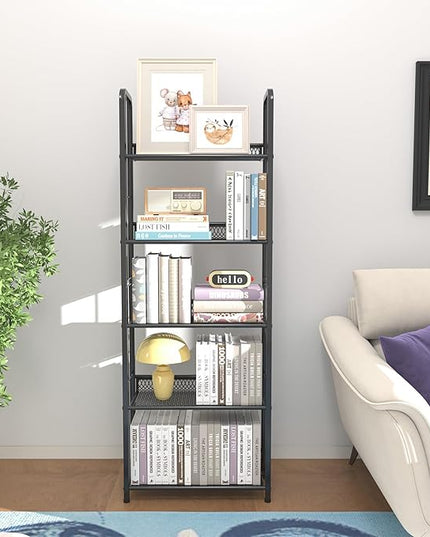 Bookshelf Storage Shelf Bookcase Freestanding Storage Stand Book Organizer for Living Room, Bedroom, Kitchen, Rust Resistance,Easy Assembly Multi-Functional Organizer (5 Tiers, Black) - LeafyLoom