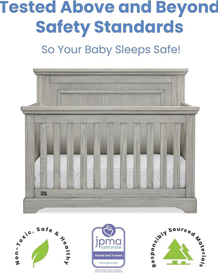 Delta Children Simmons Kids SlumberTime Paloma 4-in-1 Convertible Baby Crib - Greenguard Gold Certified, Rustic Mist - LeafyLoom