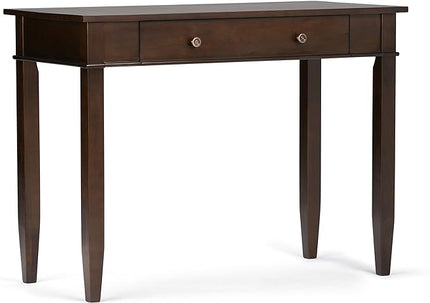 SIMPLIHOME Carlton SOLID WOOD Transitional Modern 42 inch Wide Home Office Desk, Writing Table, Workstation, Study Table Furniture in Dark Tobacco Brown with 1 Drawer - LeafyLoom