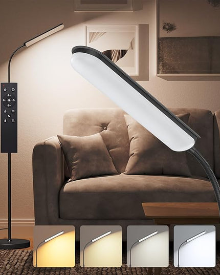 Floor Lamp, 15W Bright LED Floor Lamps for Living Room, Remote & Touch Control, 0.5H/1H Timer, Adjustable 2700K-6500K Colors & Brightness Eye Caring Reading Lamp, Gooseneck Standing Lamp - LeafyLoom