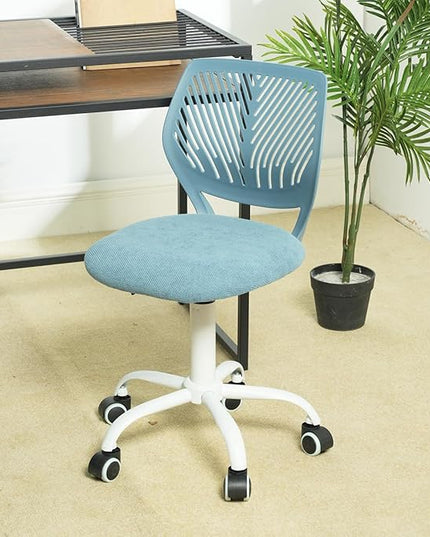 FurnitureR Writing Task Chair for Teens Boys Girls 360 Rolling Wheels Fabric Soft Pad Seat Breathable Backrest, Height Adjustable Liftup 29.5"-34.3",Blue Fabric - LeafyLoom