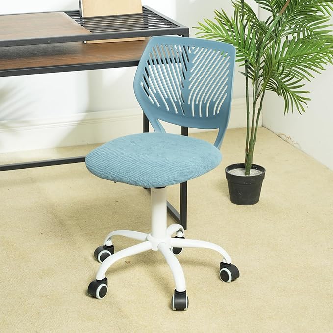 FurnitureR Writing Task Chair for Teens Boys Girls 360 Rolling Wheels Fabric Soft Pad Seat Breathable Backrest, Height Adjustable Liftup 29.5"-34.3",Blue Fabric - LeafyLoom
