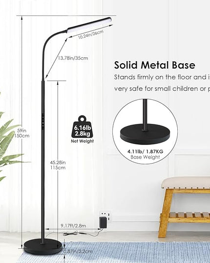 Dimunt LED Floor Lamp, Bright 15W Floor Lamps for Living Room with 1H Timer, Stepless Adjustable 3000K-6000K Colors & Brightness Standing Lamp with Remote & Touch Control Reading Floor Lamps - LeafyLoom