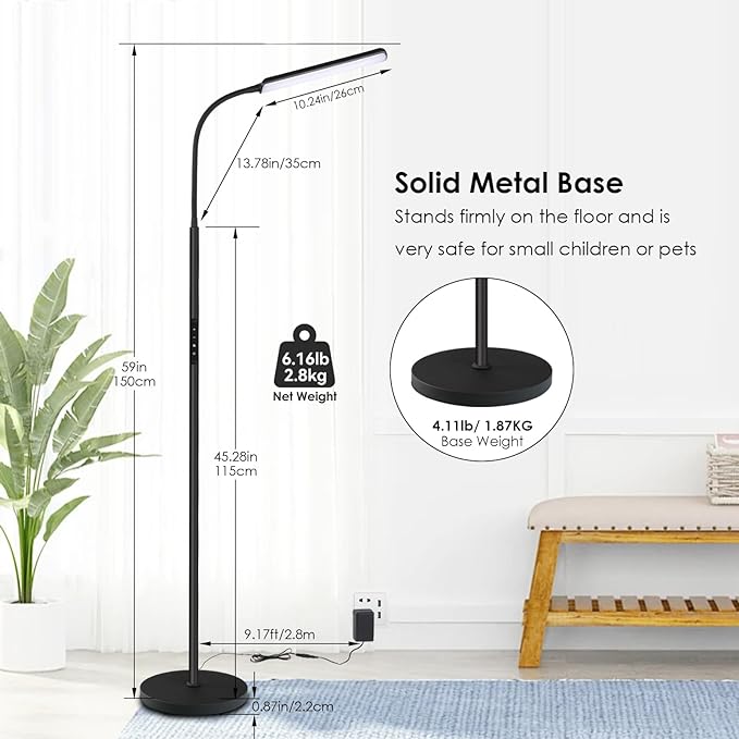 Dimunt LED Floor Lamp, Bright 15W Floor Lamps for Living Room with 1H Timer, Stepless Adjustable 3000K-6000K Colors & Brightness Standing Lamp with Remote & Touch Control Reading Floor Lamps - LeafyLoom