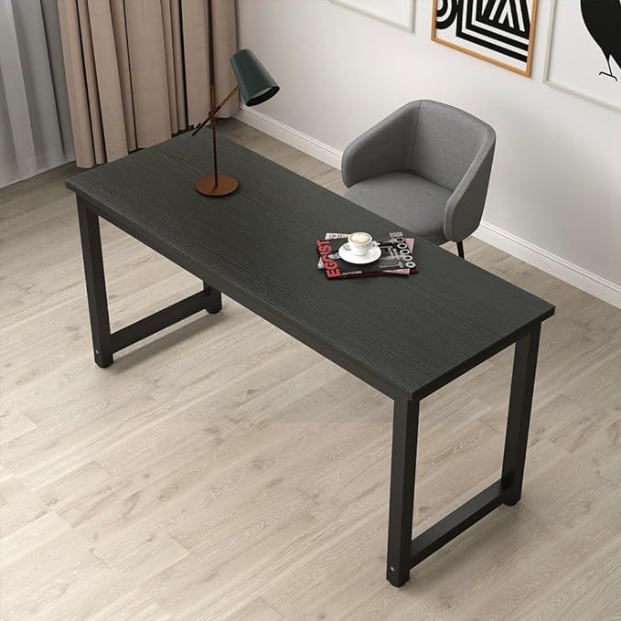Tribesigns Modern Computer Desk, 63 inch Large Office Desk Computer Table Study Writing Desk Workstation for Home Office, Black Metal Frame - LeafyLoom