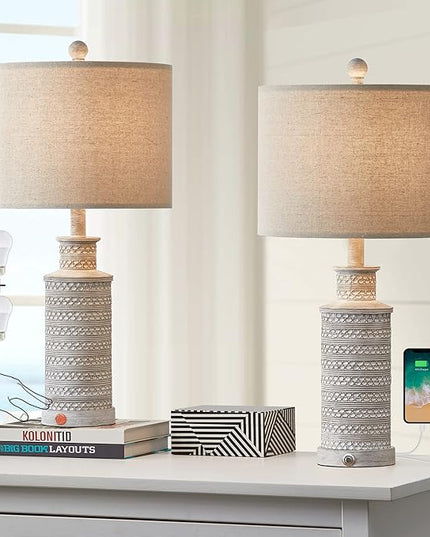BOBOMOMO 3-Way Dimmable Touch Control Table Lamp Set of 2 with Dual USB Charging Ports for Bedroom Living Room Vintage Rustic Farmhouse Traditional Nightstand Bedside Lamps(Bulbs Included) - LeafyLoom
