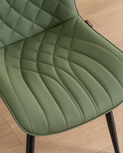 YOUNUOKE Dining Chairs Set of 2 Mid Century Modern Kitchen Chair Comfortable Upholstered Faux Leather Dinner Chairs for Kitchen Dining Room, Olive - LeafyLoom