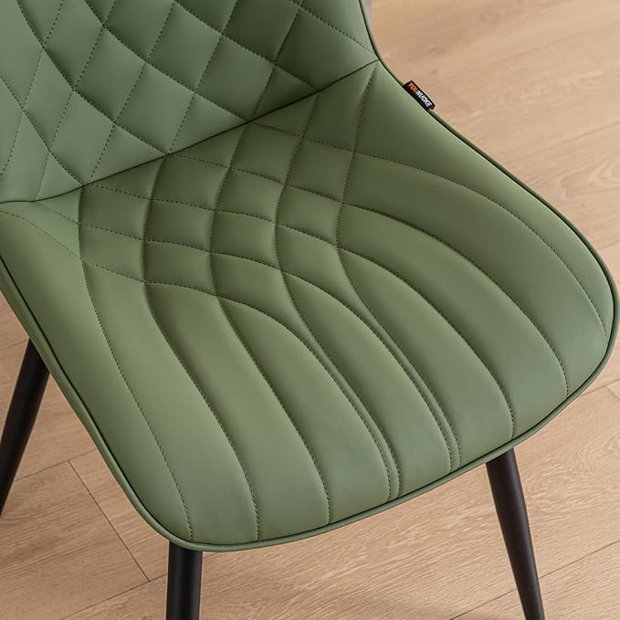 YOUNUOKE Dining Chairs Set of 2 Mid Century Modern Kitchen Chair Comfortable Upholstered Faux Leather Dinner Chairs for Kitchen Dining Room, Olive - LeafyLoom