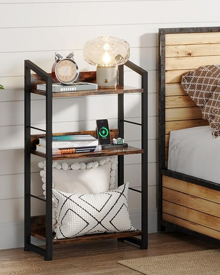 3 Tier Bookshelf: Small Modern Industrial Bookshelves for Bedroom, Short Bookcase Book Shelf for Small Spaces (Rustic Brown) - LeafyLoom