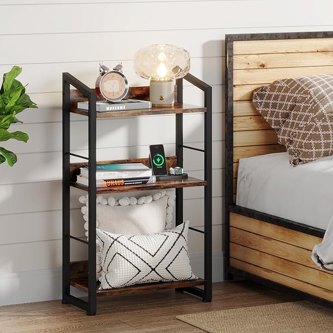 3 Tier Bookshelf: Small Modern Industrial Bookshelves for Bedroom, Short Bookcase Book Shelf for Small Spaces (Rustic Brown) - LeafyLoom