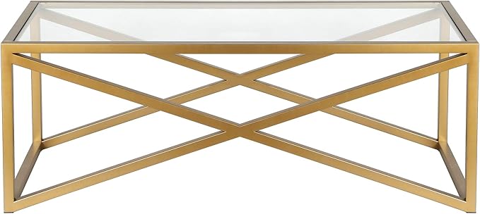 Calix 46'' Wide Rectangular Coffee Table in Brass - LeafyLoom