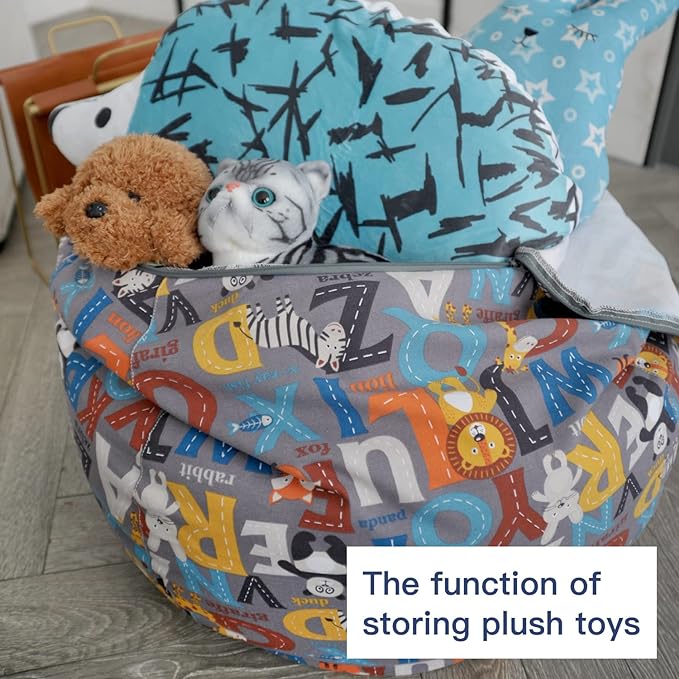 YuppieLife Kids Animal Storage Bean Bag Cover (No Filling) Extra Large stuff'n Sit|Toy Organizer|Carrying Handle|Available for Kids and Teenager|Cuddle Chair（27“,Letter） - LeafyLoom
