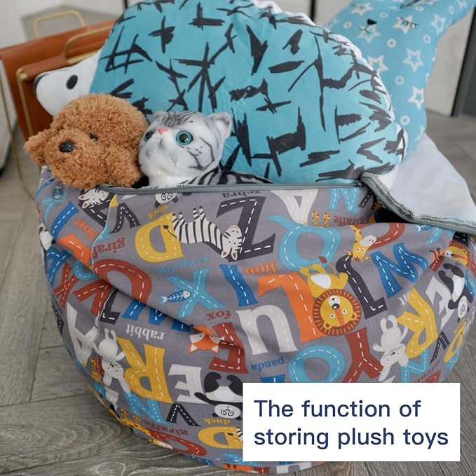 YuppieLife Kids Animal Storage Bean Bag Cover（No Filling Extra Large stuff'n Sit|Toy Organizer|Carrying Handle|Available for Kids and Teenager（38“,Letter） - LeafyLoom