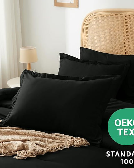Queen Bed in a Bag 7 Pieces Bedding Comforter Set with Comforter and Sheets Black Queen Bed Set with Sheets,Pillow Shams, Flat Sheet, Fitted Sheet and Pillowcases - LeafyLoom