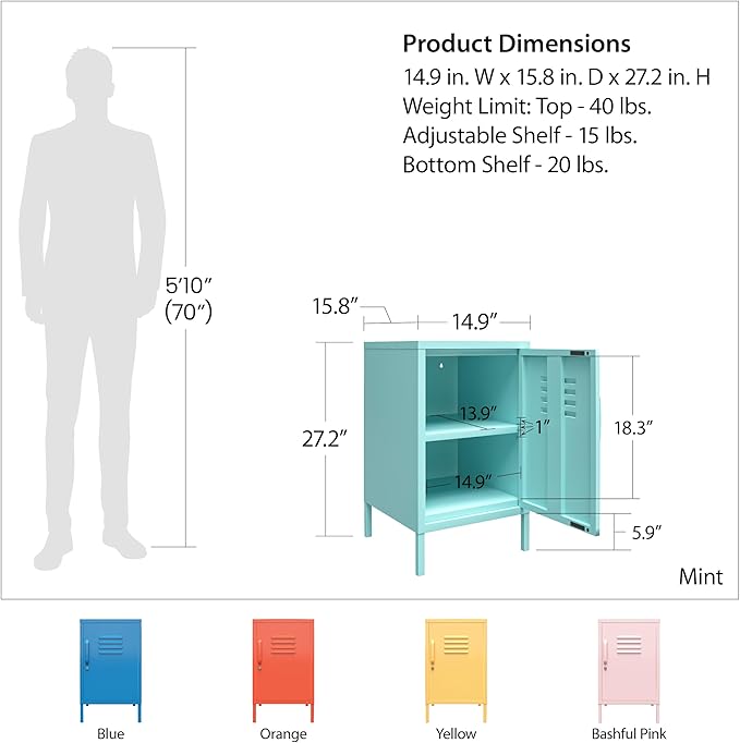 Novogratz Cache Metal Locker, Blue End Table - LeafyLoom