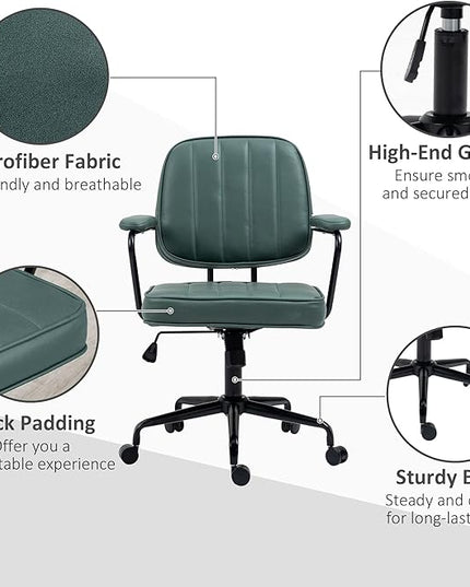 Vinsetto Home Office Chair, Microfiber Computer Desk Chair with Swivel Wheels, Adjustable Height, and Tilt Function, Green - LeafyLoom