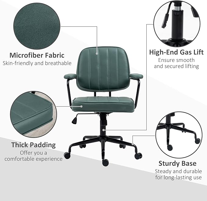 Vinsetto Home Office Chair, Microfiber Computer Desk Chair with Swivel Wheels, Adjustable Height, and Tilt Function, Green - LeafyLoom