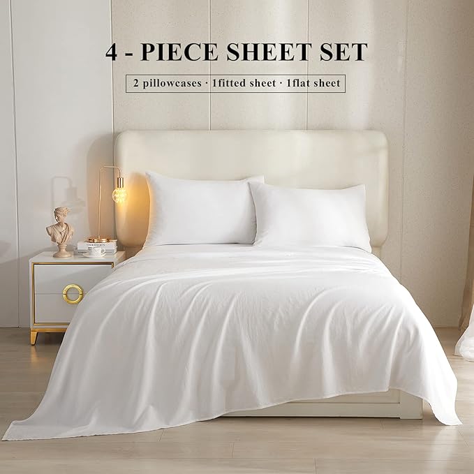 HighBuy Luxury Soft King Size Sheet Set - Breathable & Cooling Sheets - Hotel Quality Bed Sheets King - Extra Soft - Deep Pockets 16 Inch - Easy Fit - 4 Piece Set - Wrinkle Free King Sheets,White - LeafyLoom