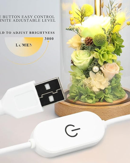 Preserved Fresh Flower Lamp, Room Sleep Lamp with Warm Light, True Immortal Flower Lamp, Decoration for Cabinet, DIY Handmade Flower Unique for Your Partner, Green - LeafyLoom