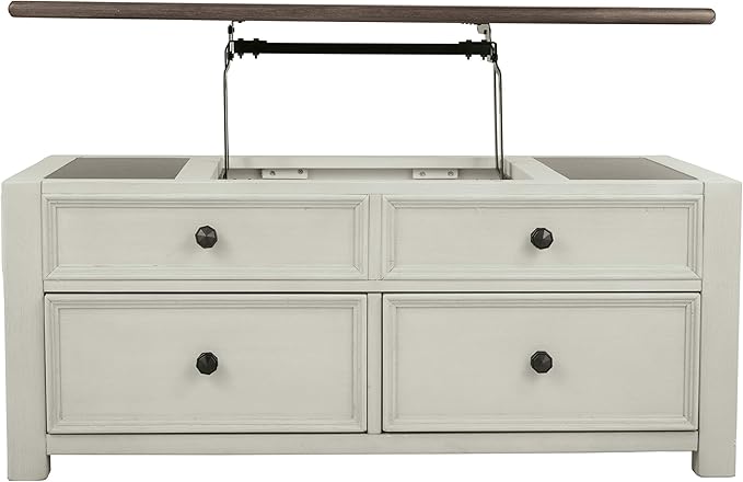 Signature Design by Ashley Bolanburg Farmhouse Lift Top Coffee Table with Drawers, Antique Cream & Brown - LeafyLoom
