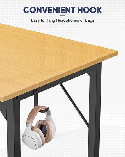 STATESVILLE 32 inch Small Computer Desk Writing Study Work Office Table Modern Simple with Storage Bag and Hook for Home Bedroom, Natural - LeafyLoom