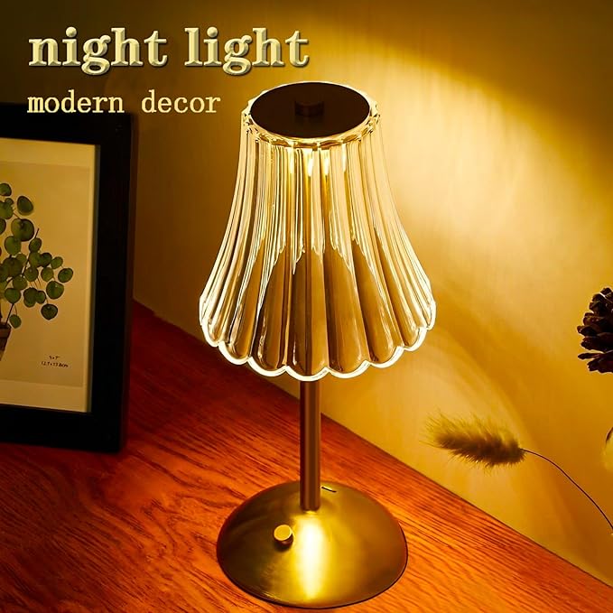 Table Lamps for Nightstand,3 Colors Crystal Table Lamp,LED Night Light,Cordless Lamp Vintage Lamp,Rechargeable Touch Control Small Desk Lamp,Bedside Lamps for Living Bedroom Bathroom Room Bar Lamp - LeafyLoom