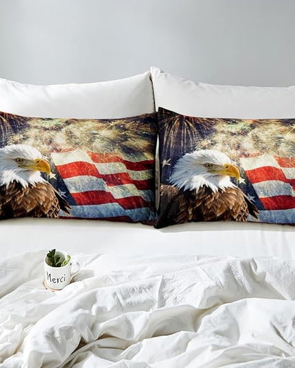 Erosebridal American Flag Comforter Eagle Room Decorative Comforter Set Twin Size Firework Bedding Set Wildlife Animal Bird Down Comforter Soft Lightweight Quilt Set with 1 Pillowcase - LeafyLoom