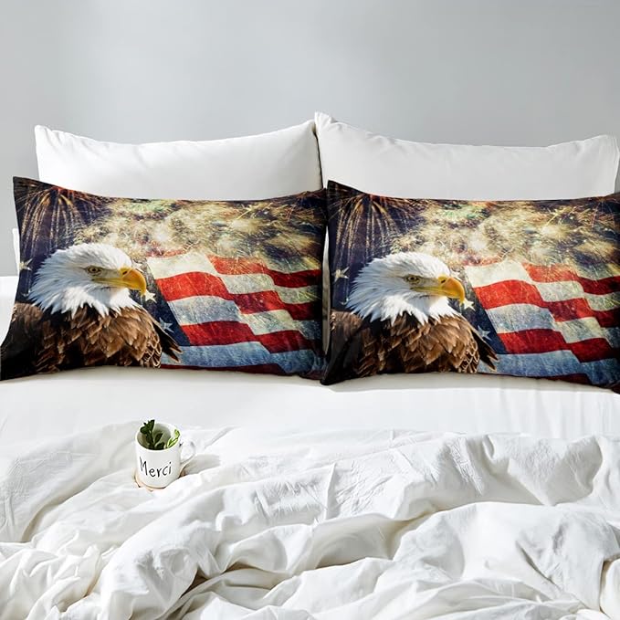 Erosebridal American Flag Comforter Eagle Room Decorative Comforter Set Twin Size Firework Bedding Set Wildlife Animal Bird Down Comforter Soft Lightweight Quilt Set with 1 Pillowcase - LeafyLoom