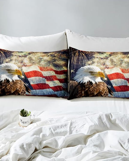 Erosebridal American Flag Comforter Eagle Room Decorative Comforter Set Queen Size Firework Bedding Set Wildlife Animal Bird Down Comforter Soft Lightweight Quilt Set with 2 Pillowcases - LeafyLoom