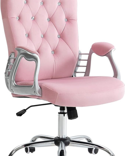 Vinsetto Home Office Chair, Velvet Computer Chair, Button Tufted Desk Chair with Swivel Wheels, Adjustable Height, and Tilt Function, Pink - LeafyLoom