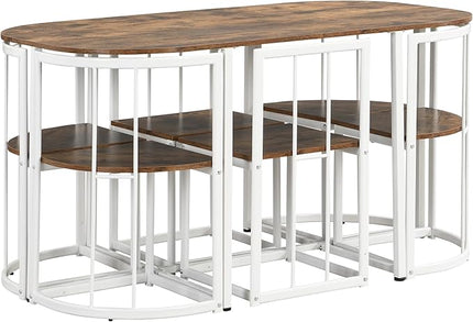 7-Piece Modern Dining, Wooden Kitchen Room Table Set with 6 Upholstered Chairs-Elegantly Shaped Legs and Comfortable Seating, White+Cherry - LeafyLoom