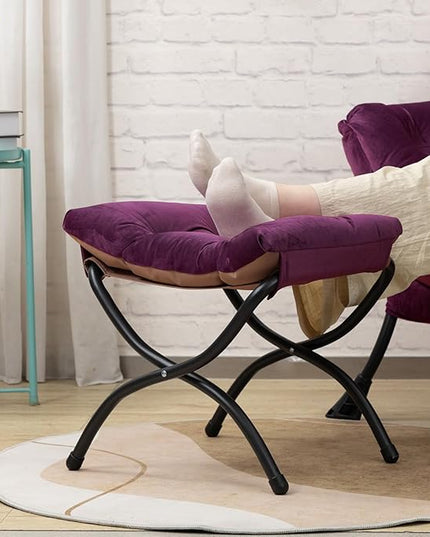HollyHOME Fabric Lazy Chair with Foldable Ottoman, Accent Comfy Lounge Arm Chair and Folding Footrest Stool Set, Leisure Sofa Reading Chair and Footstool for Living Room, Bedroom, Dorm, Deep Purple - LeafyLoom