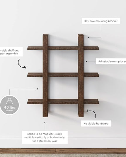 Nathan James Benji Floating Wall Book Shelves, 3-Tier Display Shelf, Decorative Modular Shelf in Solid Wood for Bedroom, Nursery, Bathroom or Kitchen - LeafyLoom