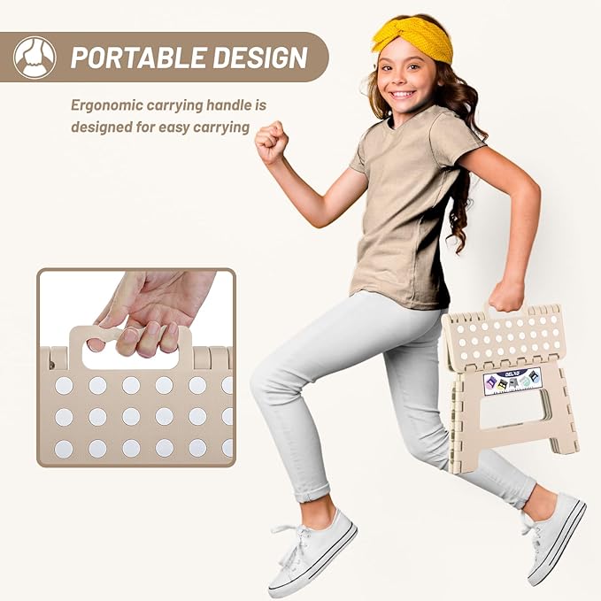 Delxo Folding Step Stool,9 Inch Lightweight Plastic Step Stool,Portable Collapsible Foldable Step Stool Non Slip Folding Stools for Kitchen Bathroom Bedroom in Khaki,1 Pack - LeafyLoom